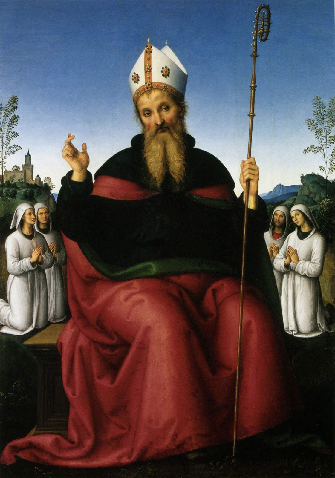 Pérugin, Saint Augustin avec les membres de la confrérie (vers 1500 ; huile sur panneau, 94,9 x 64,6 cm ; Pittsburgh, Carnegie Institute of Art) Pérugin, Saint Augustin avec les membres de la confrérie (vers 1500 ; huile sur panneau, 94,9 x 64,6 cm ; Pittsburgh, Carnegie Institute of Art)