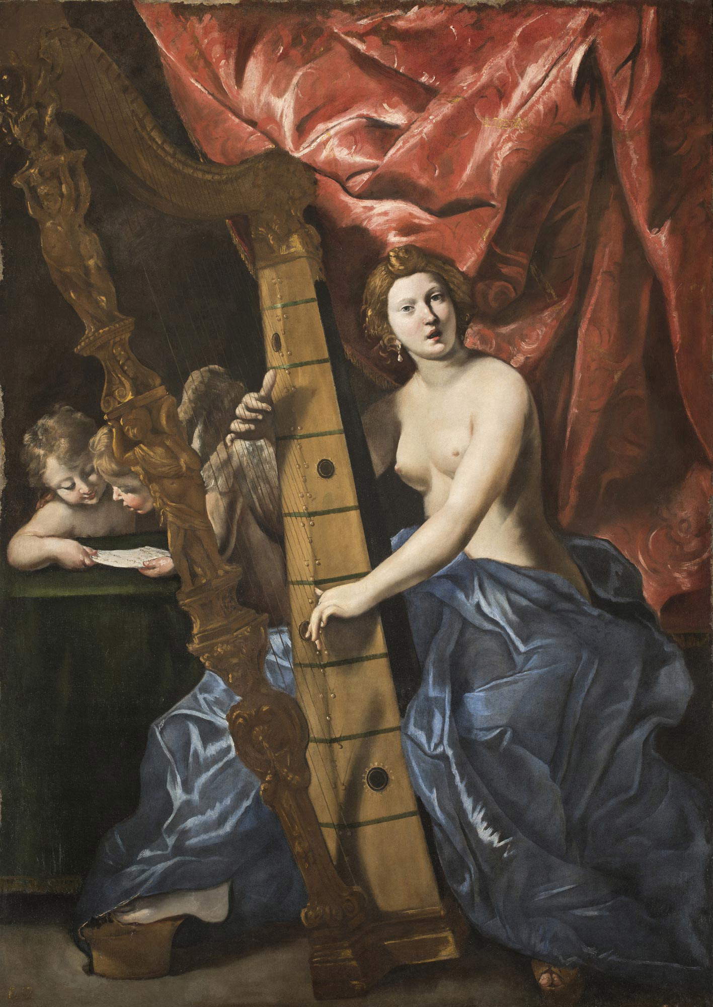 Giovanni Gaspare Lanfranco, Venus tocando el arpa (c. 1633; óleo sobre lienzo, 214 x 150 cm; Roma, Galerías Nacionales de Arte Antiguo - Palacio Barberini)