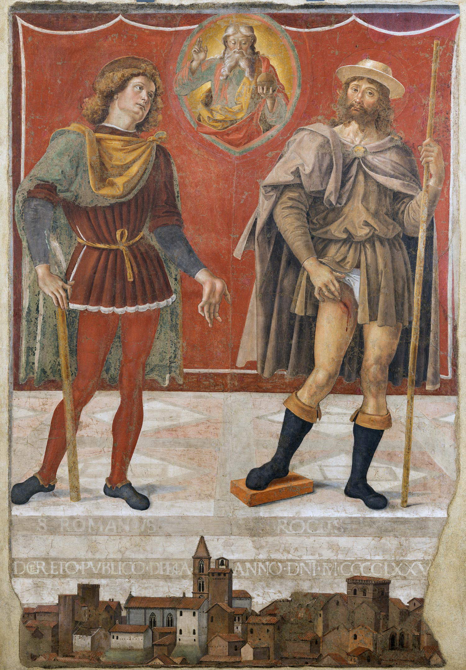 Perugino, Padreterno, San Romano und San Rocco (um 1475-1478; Fresko, 186 x 128 cm; Deruta, Pinacoteca Comunale) Perugino, Padreterno, San Romano und San Rocco (um 1475-1478; Fresko, 186 x 128 cm; Deruta, Pinacoteca Comunale)