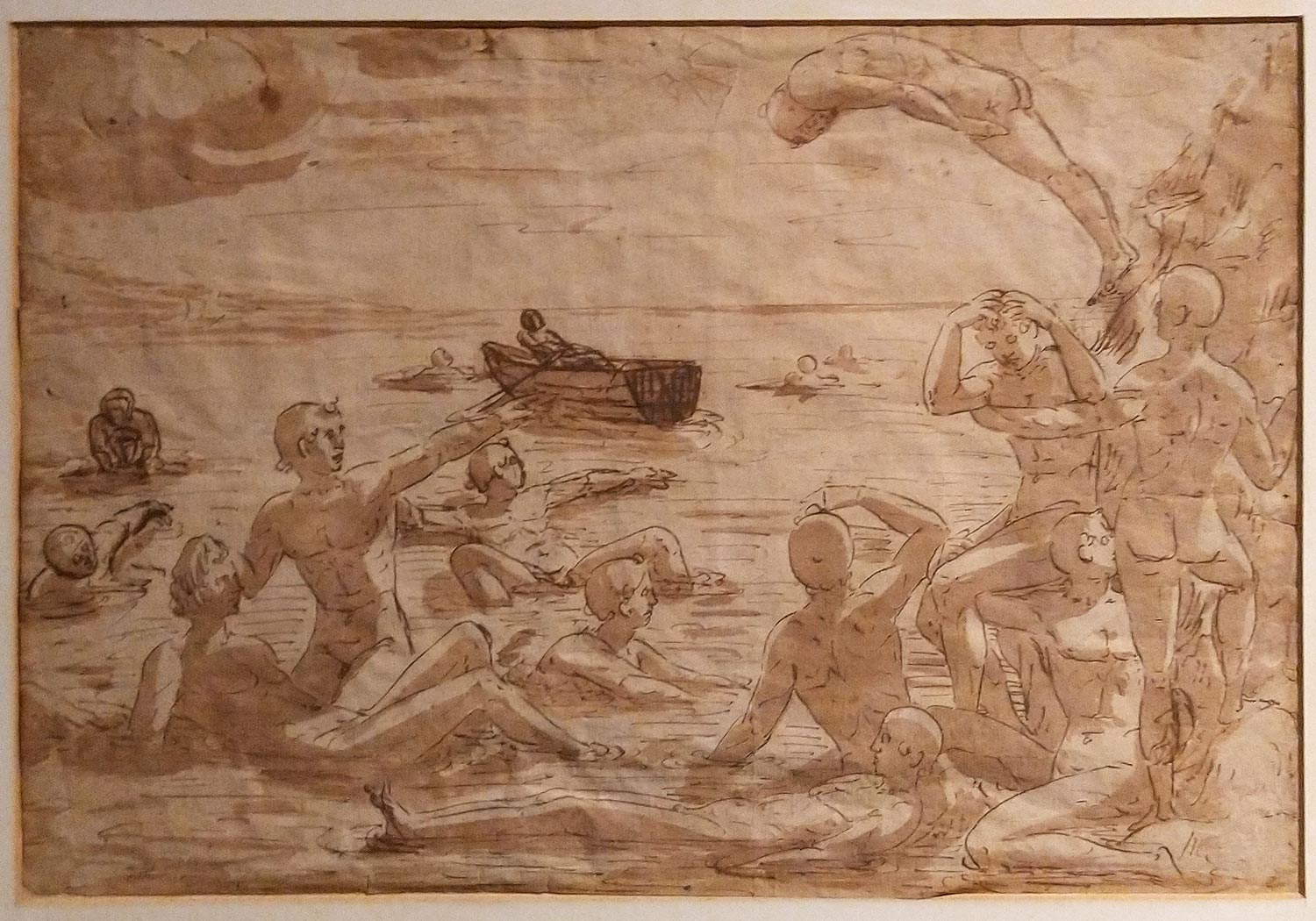 Artiste actif à Gênes, Baigneuses (fin XVIe - début XVIIe siècle ; plume et encre, pinceau et encre aquarelle sur papier, 240 x 349 mm ; Collection privée) Artiste actif à Gênes, Baigneuses (fin XVIe - début XVIIe siècle ; plume et encre, pinceau et encre aquarelle sur papier, 240 x 349 mm ; Collection privée)