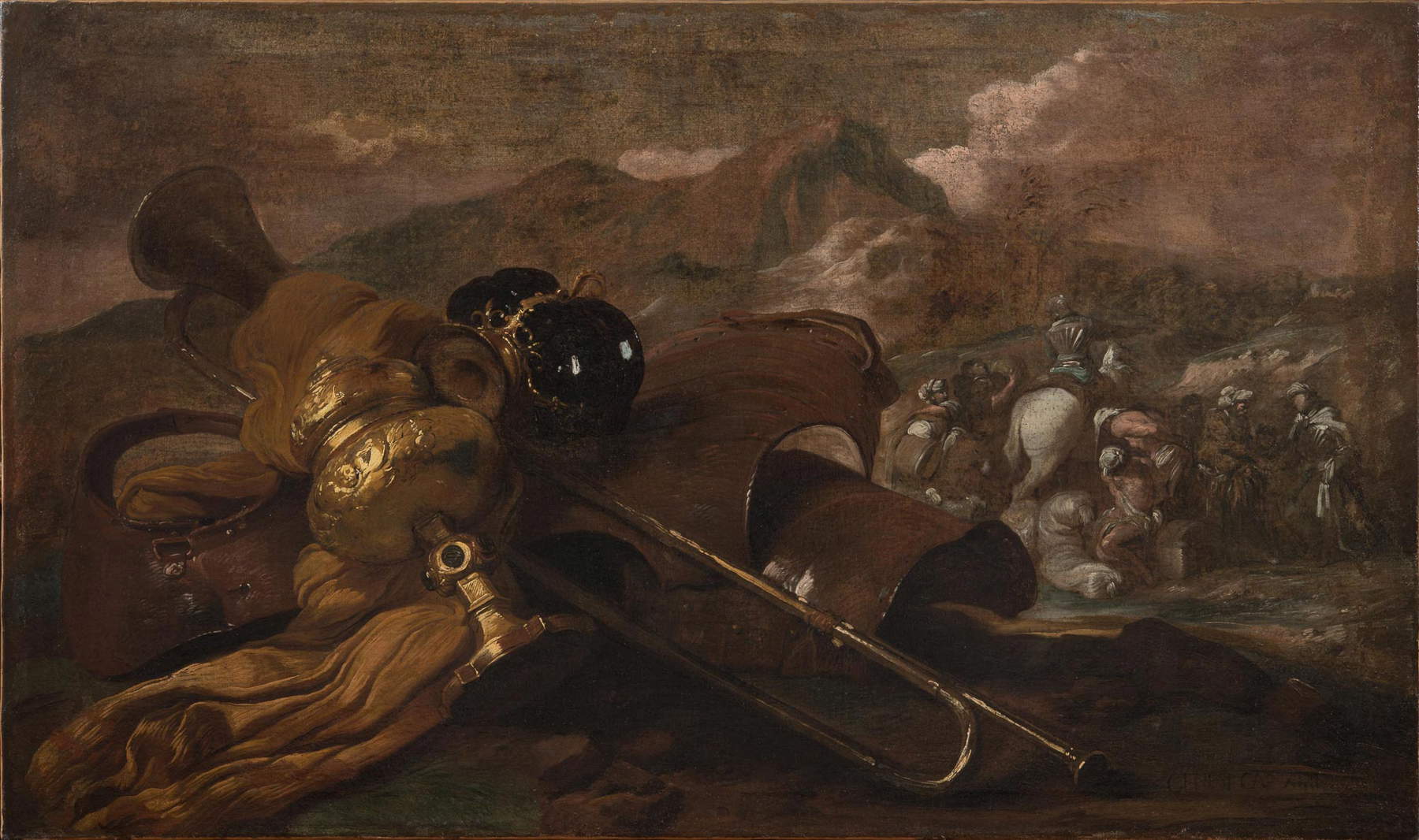 Giovanni Benedetto Castiglione dit Grechetto, Nature morte avec la rencontre d'Abraham et de Melchizédek (huile sur toile, 72 x 121 cm ; collection privée) Giovanni Benedetto Castiglione dit Grechetto, Nature morte avec la rencontre d'Abraham et de Melchizédek (huile sur toile, 72 x 121 cm ; collection privée)