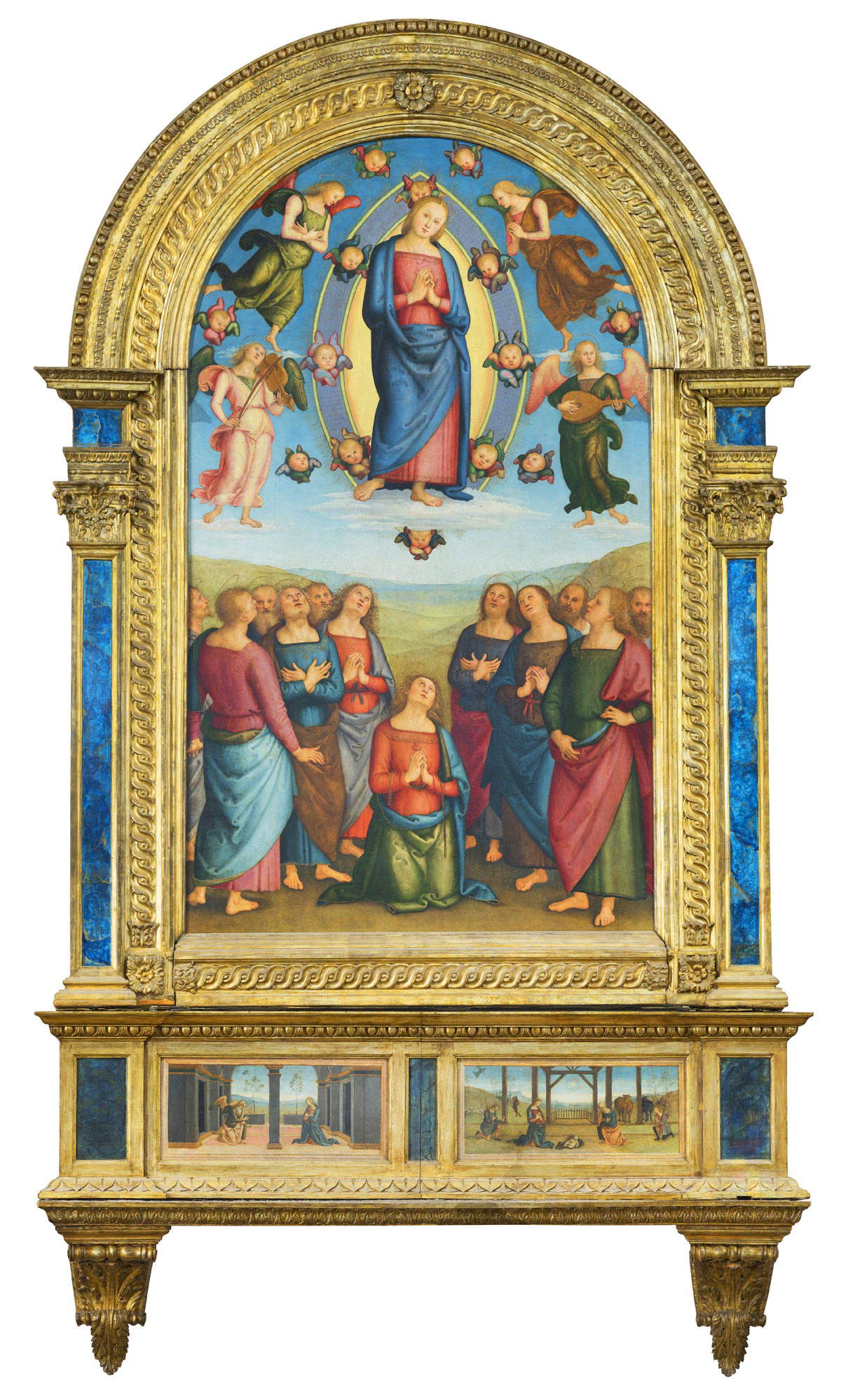 Perugino, Assumption of the Virgin, Corciano Altarpiece (1512; tempera on panel, 226 x 146 cm, the two predella panels 31 x 78 cm; Corciano, Santa Maria Assunta) Perugino, Assumption of the Virgin, Corciano Altarpiece (1512; tempera on panel, 226 x 146 cm, the two predella panels 31 x 78 cm; Corciano, Santa Maria Assunta)