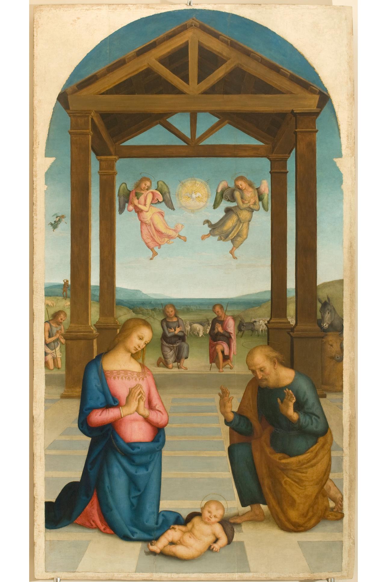 Perugino, Adorazione dei pastori (1513-1523; tavola, 263 x 147 cm; Perugia, Galleria Nazionale dell'Umbria)
