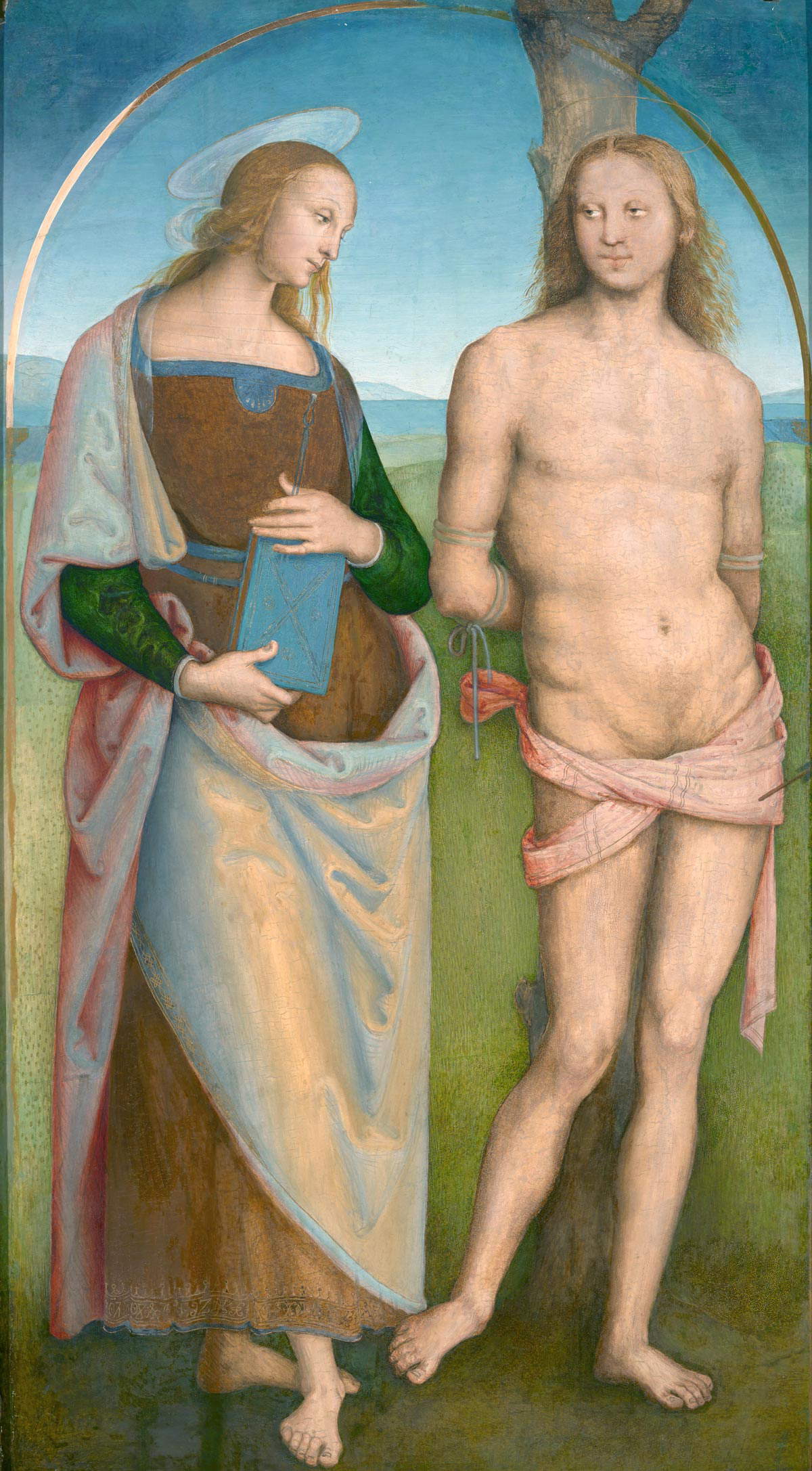 Perugino, Santi Irene e Sebastiano (1513-1523; tavola, 189 x 95 cm; Grenoble, Mus&eacute;e des Beaux-Arts)