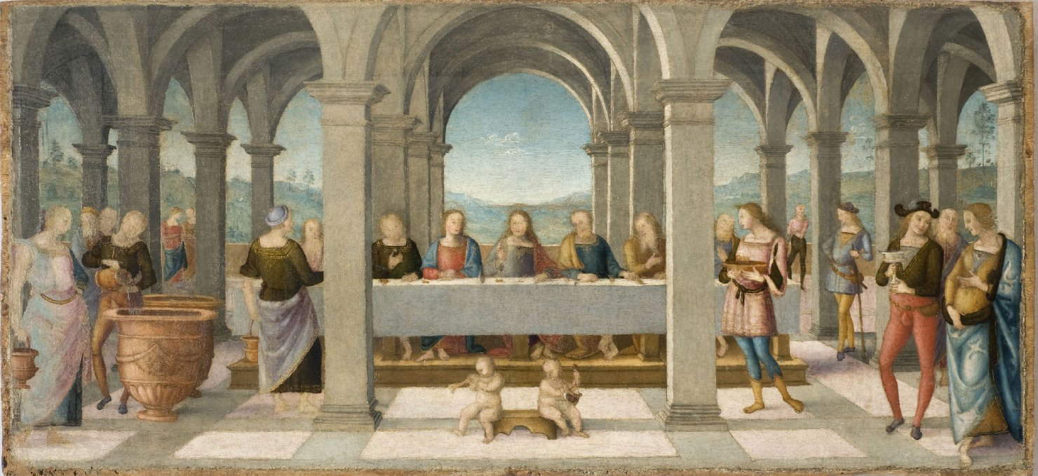 Perugino, Nozze di Cana (1502 circa-1512; 39,5 x tavola, 84,5 cm; Perugia, Galleria Nazionale dell'Umbria)