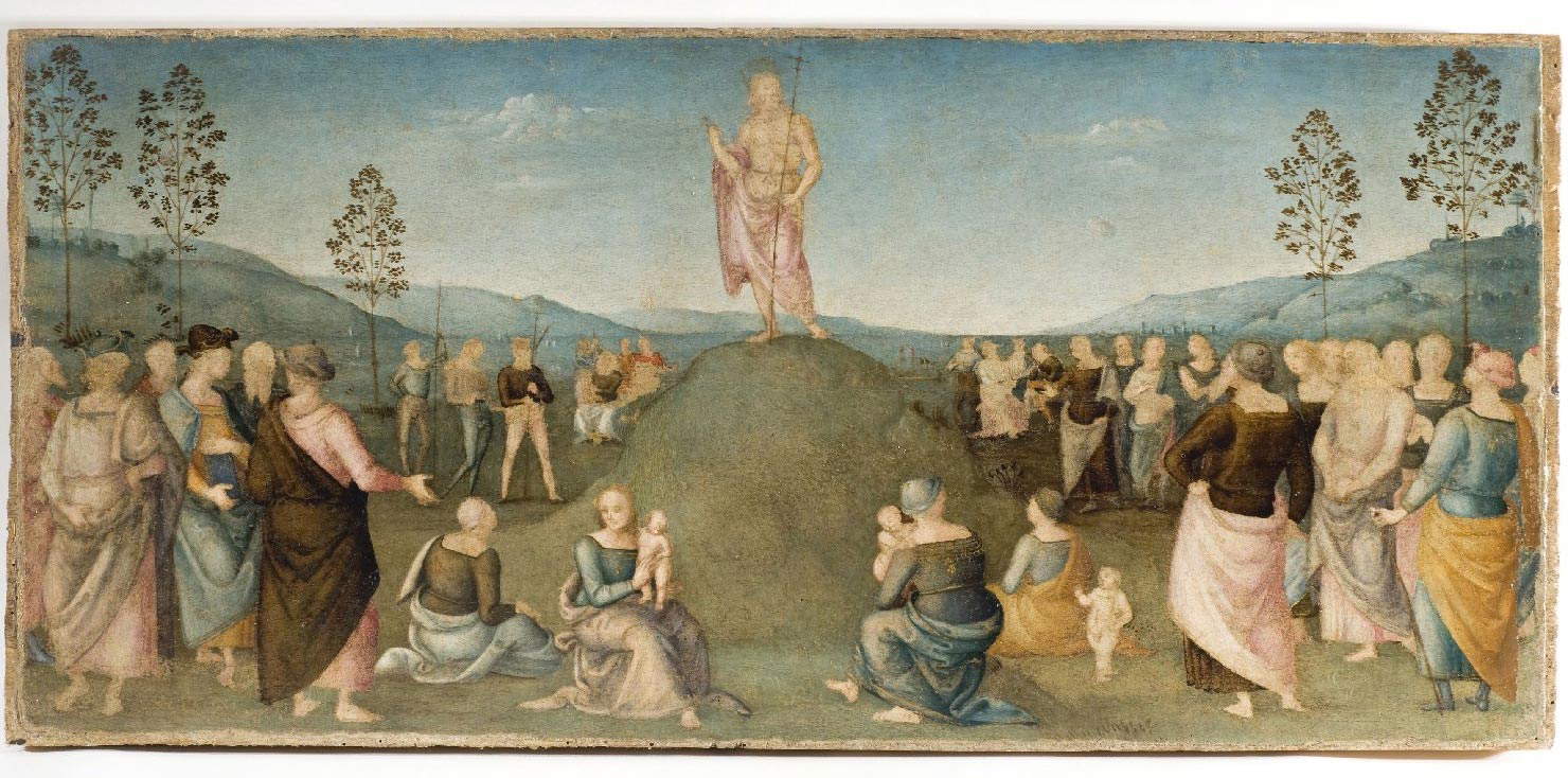 Perugino, Predica del Battista (1502 circa-1512; tavola, 39,5 x 84 cm; Perugia, Galleria Nazionale dell'Umbria)