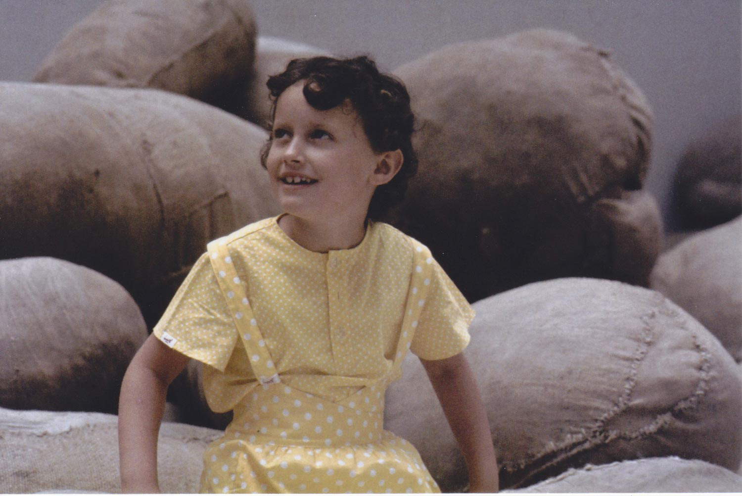 Silvia Vendramel sitting on Embryology by Magdalena Abakanowicz, Pavilion of Poland, Venice Biennale, 1980