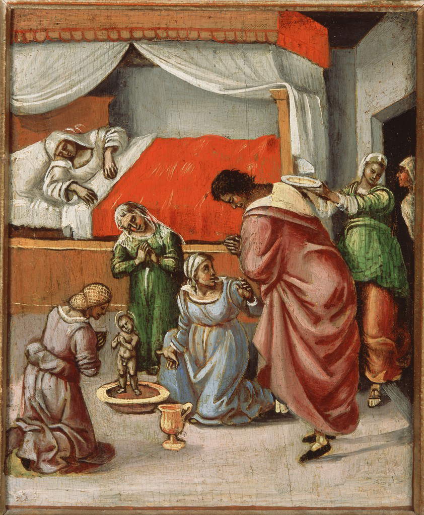 Luca Signorelli, Nascita di san Nicola (1508-1510 circa; olio su tavola, 25,1 x 20,3 cm; Atlanta, High Museum of Art) Luca Signorelli, Nascita di san Nicola (1508-1510 circa; olio su tavola, 25,1 x 20,3 cm; Atlanta, High Museum of Art)