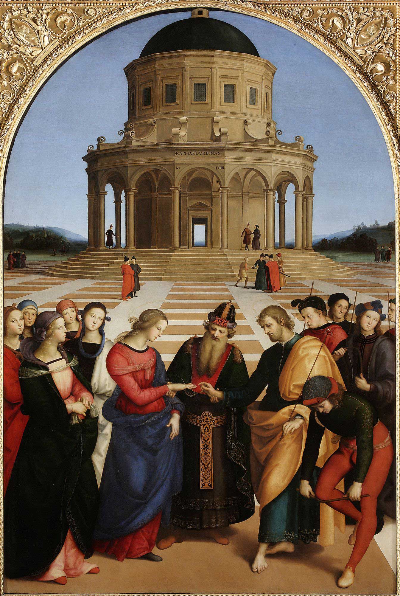 Raffaello, Sposalizio della Vergine (1504; olio su tavola, 170 x 117 cm; Milano, Pinacoteca di Brera) Raffaello, Sposalizio della Vergine (1504; olio su tavola, 170 x 117 cm; Milano, Pinacoteca di Brera)