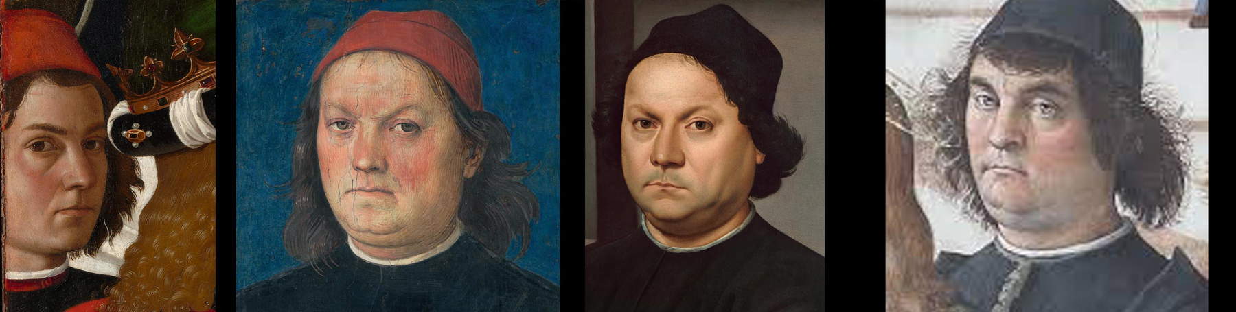4. Perugino, Adorazione dei Magi, particolare dell'autoritratto (Perugia, Galleria Nazionale dell’Umbria)  5. Perugino, Autoritratto, particolare (Perugia, Collegio del Cambio)  6. Particolare della figura 3  7. Perugino, Consegna delle chiavi, particolare (Città del Vaticano, Cappella Sistina) 4. Perugino, Adorazione dei Magi, particolare dell'autoritratto (Perugia, Galleria Nazionale dell’Umbria)  5. Perugino, Autoritratto, particolare (Perugia, Collegio del Cambio)  6. Particolare della figura 3  7. Perugino, Consegna delle chiavi, particolare (Città del Vaticano, Cappella Sistina)