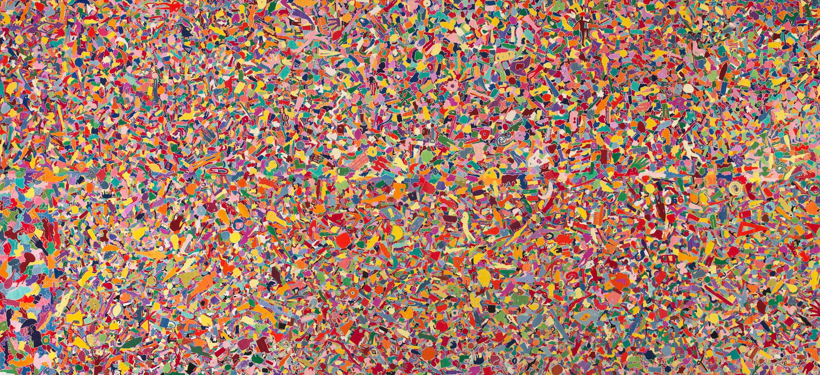 Alighiero Boetti, Tutto (1992-1994 ; broderie sur tissu, 255 x 595 cm ; Florence, collection Roberto Casamonti)