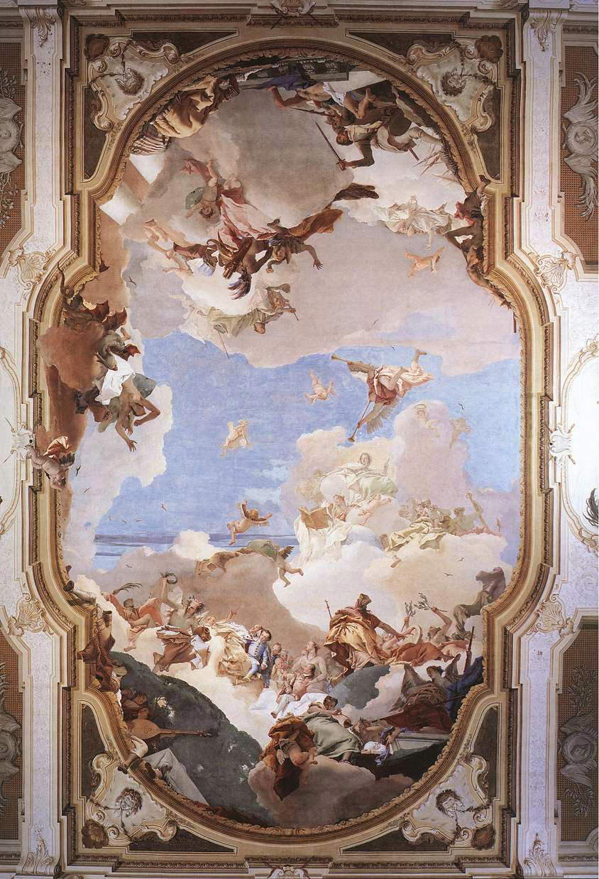 Giambattista Tiepolo, Apotheosis of the Pisani Family (1761-1762; fresco, 12.7 x 7.7 m; Stra, Villa Pisani) Giambattista Tiepolo, Apotheosis of the Pisani Family (1761-1762; fresco, 12.7 x 7.7 m; Stra, Villa Pisani)