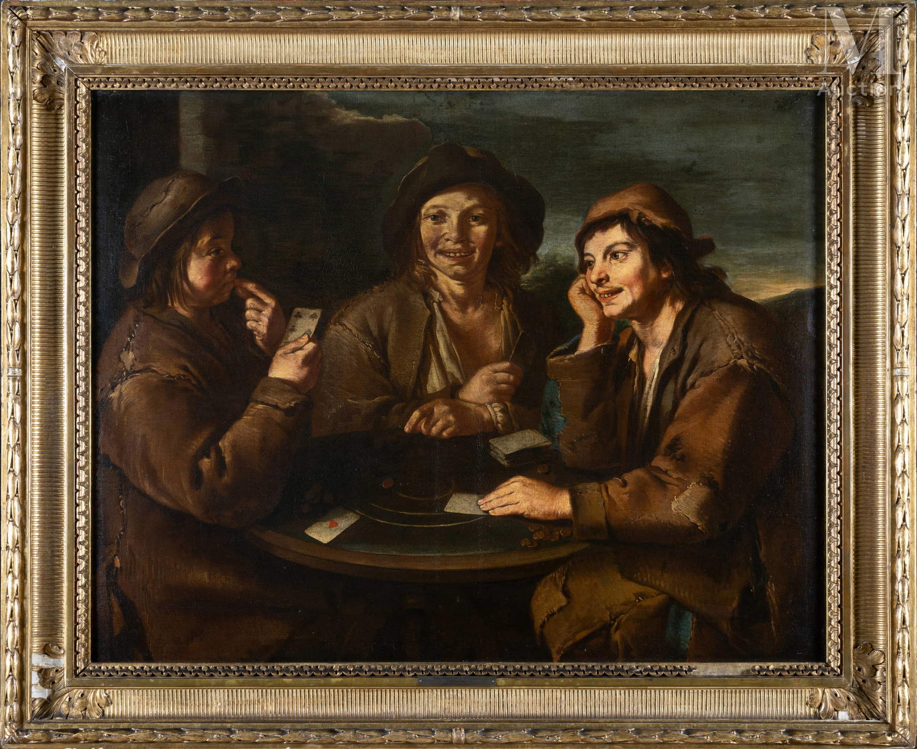 Giacomo Francesco Cipper dit il Todeschini, Trois joueurs de cartes (huile sur toile ; 91 x 113 cm) Giacomo Francesco Cipper dit il Todeschini, Trois joueurs de cartes (huile sur toile ; 91 x 113 cm)