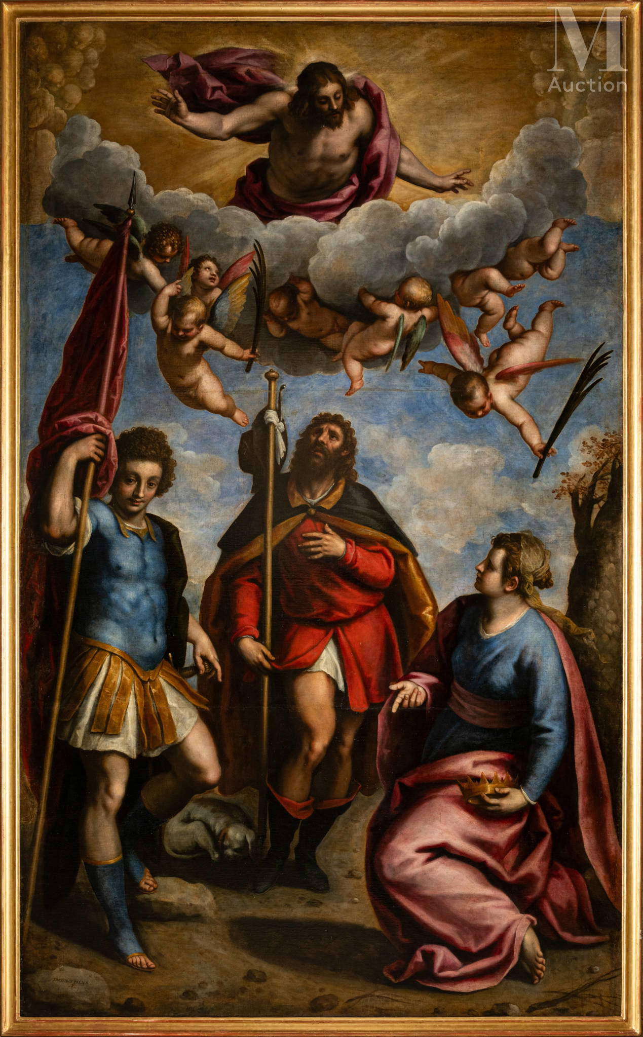 Jacopo Negretti dit Palma il Giovane, Christ en gloire avec les saints Roch, Valentin et un saint (huile sur toile, 320 x 190 cm) Jacopo Negretti dit Palma il Giovane, Christ en gloire avec les saints Roch, Valentin et un saint (huile sur toile, 320 x 190 cm)