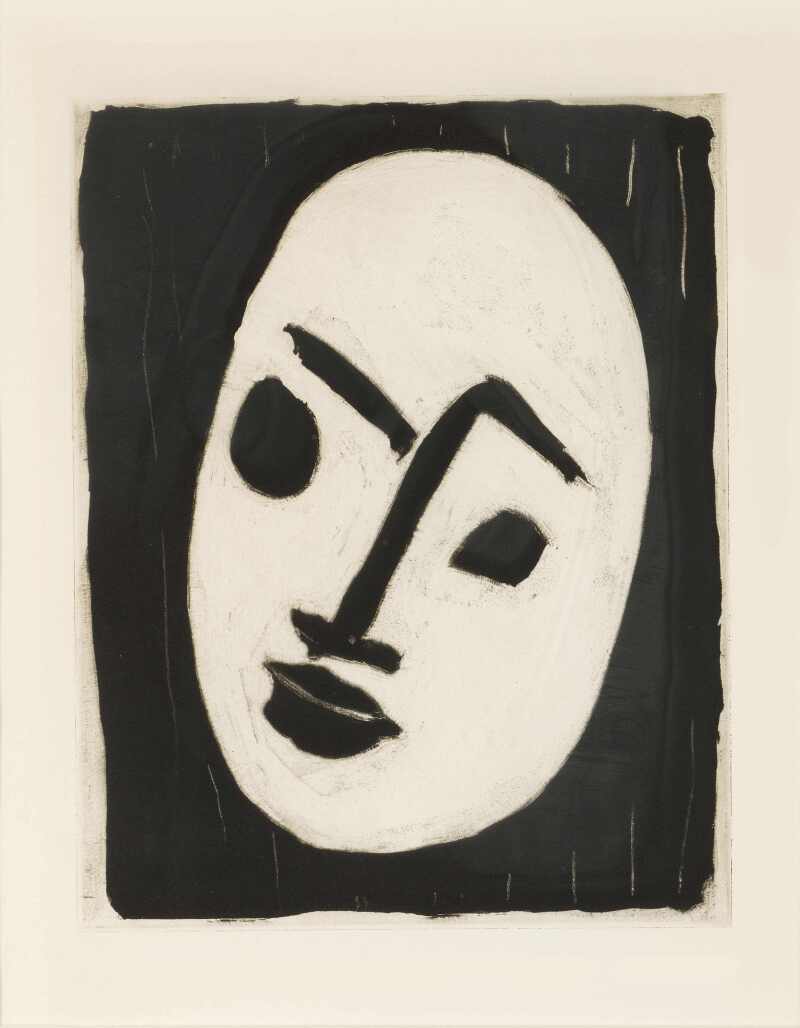 Henri Matisse, Masque blanc sur fond noir (1949-1950 [1966]; aquatint, 315 x 250 mm)