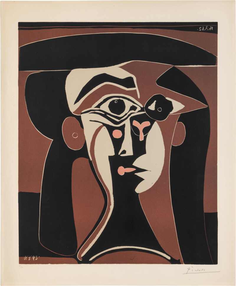 Pablo Picasso, Jacqueline au chapeau noir (1962; lithograph, 520 x 640 mm, ed. 3/50) Pablo Picasso, Jacqueline au chapeau noir (1962; lithograph, 520 x 640 mm, ed. 3/50)
