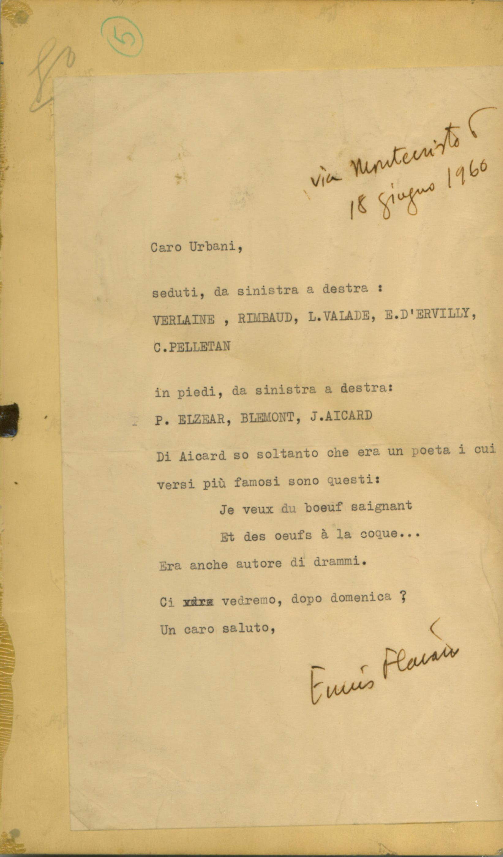 Il verso del fotomontaggio realizzato da Ennio Flaiano per John Urbani