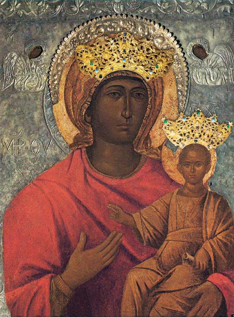 Artista cretese, Madonna Mesopanditissa (XIII secolo; tavola; Venezia, Santa Maria della Salute) Artista cretese, Madonna Mesopanditissa (XIII secolo; tavola; Venezia, Santa Maria della Salute)