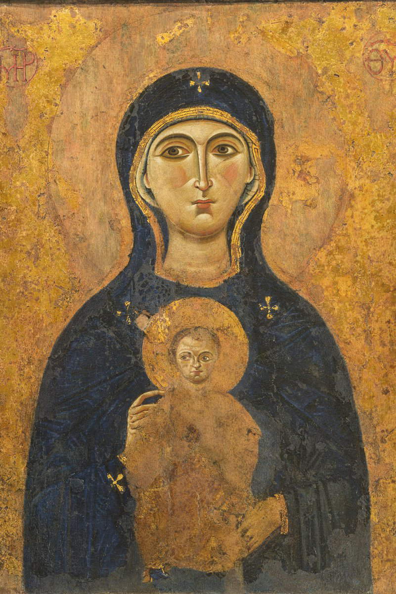 Artista ignoto, Madonna Nicopeia (IX secolo; legno e pietre, altezza 48 cm; Venezia, Basilica di San Marco) Artista ignoto, Madonna Nicopeia (IX secolo; legno e pietre, altezza 48 cm; Venezia, Basilica di San Marco)