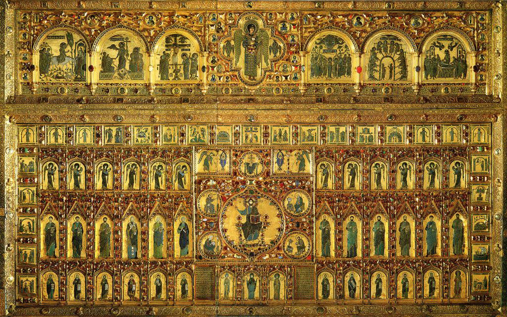 Artisti bizantini, Pala d'oro (XII secolo; oro, argento, smalti e pietre, 140 x 348 cm; Venezia, Basilica di San Marco) Artisti bizantini, Pala d'oro (XII secolo; oro, argento, smalti e pietre, 140 x 348 cm; Venezia, Basilica di San Marco)