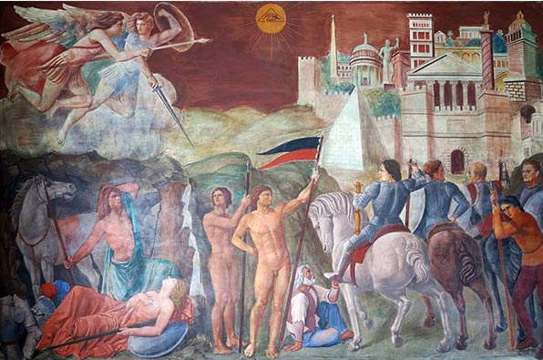 Die Kreuzritter in Jerusalem, aus dem Arengo-Wandzyklus in Ferrara (1934 - 1938)