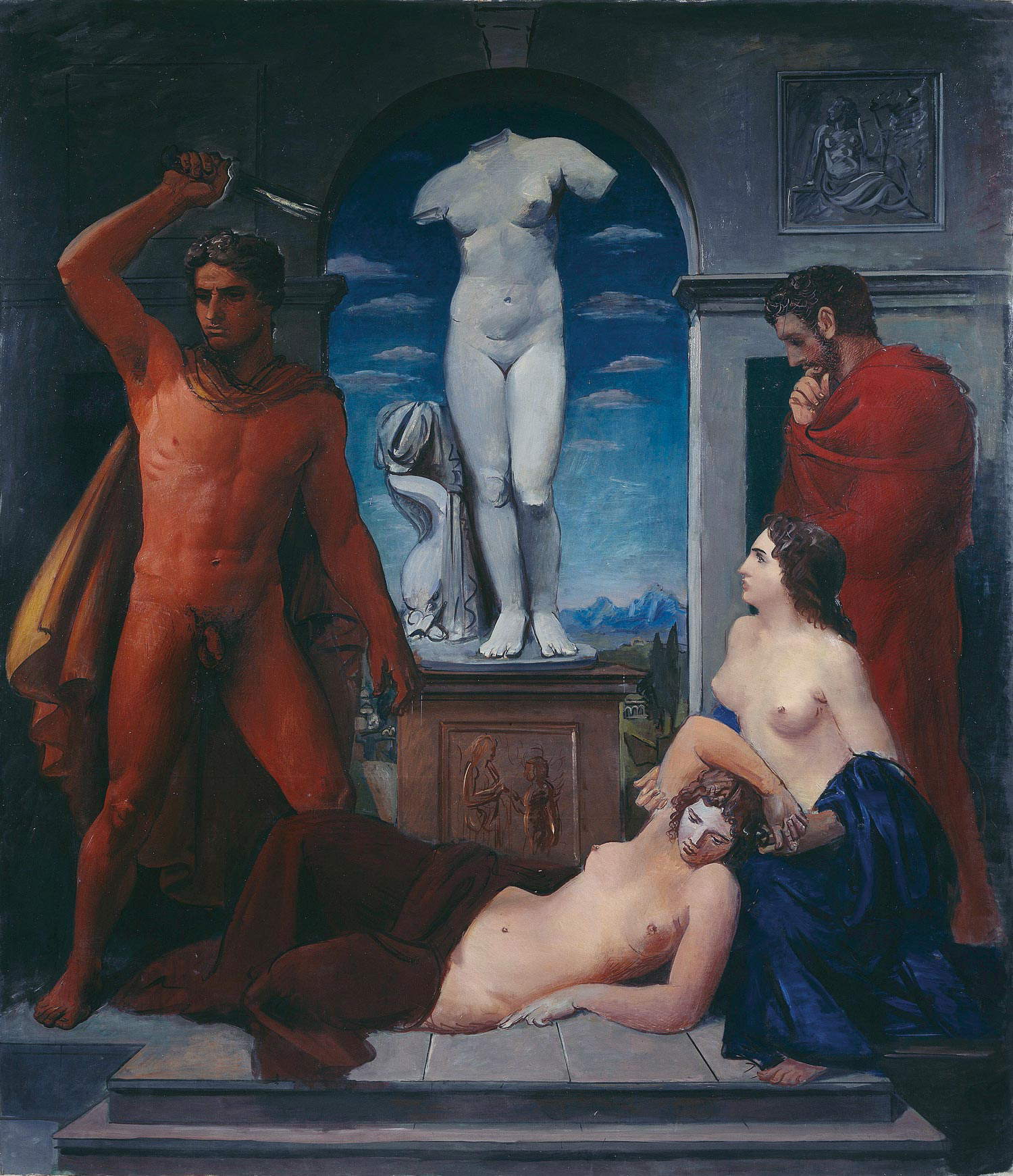 Publius Horatius tötet nach seinem Sieg in dem berühmten Duell seine Schwester Camilla, die mit einem Curiazio verheiratet ist. (1930-1932; Öl auf Leinwand; Museen zu Berlin)