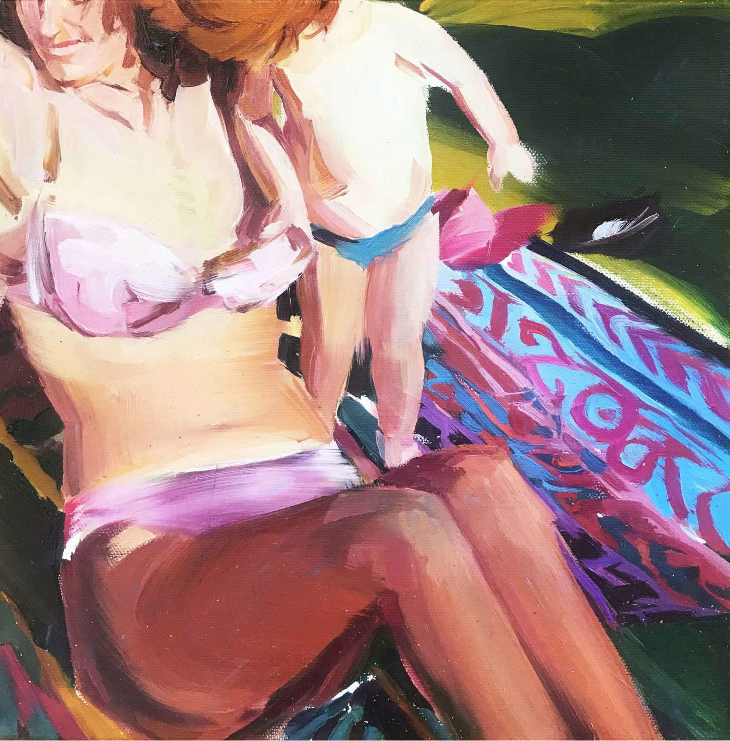 Andrea Fontanari, Un garçon curieux (2020 ; huile sur toile, 30 x 30 cm)