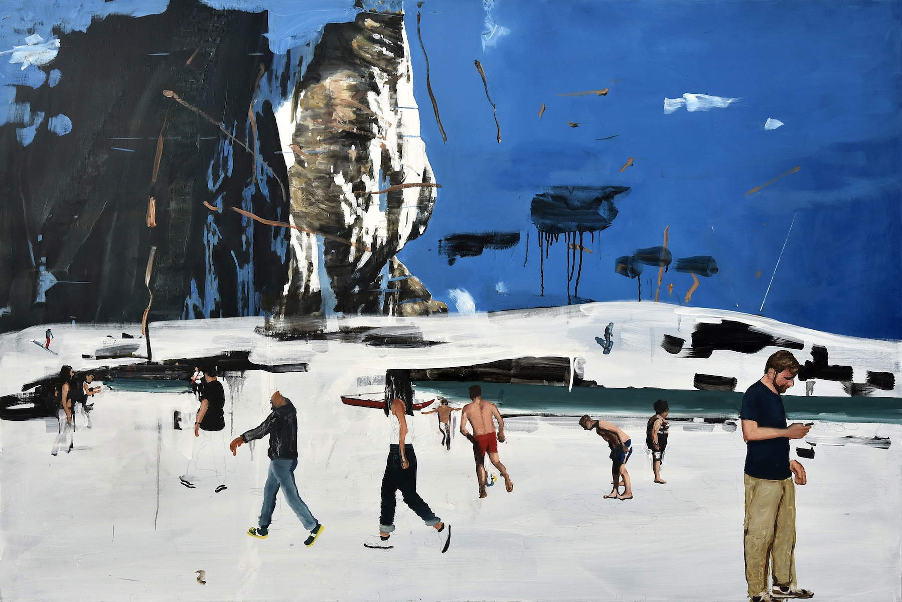 Daniele Galliano, Right Now (2022; oil on canvas, 100 x 150 cm)