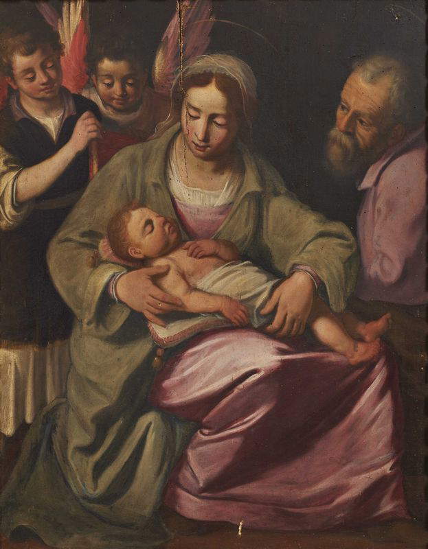 Florentine school of the late 16th century, Holy Family and Angels (late 16th century; oil on panel, 116 x 92 cm)