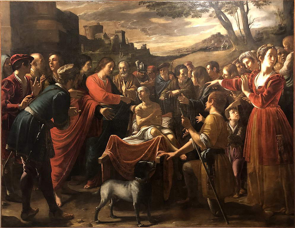 Mario Minniti, Miracle de la veuve de Naim (début du XVIIe siècle ; huile sur toile, 245 x 320 cm ; Messine, musée régional) Mario Minniti, Miracle de la veuve de Naim (début du XVIIe siècle ; huile sur toile, 245 x 320 cm ; Messine, musée régional)