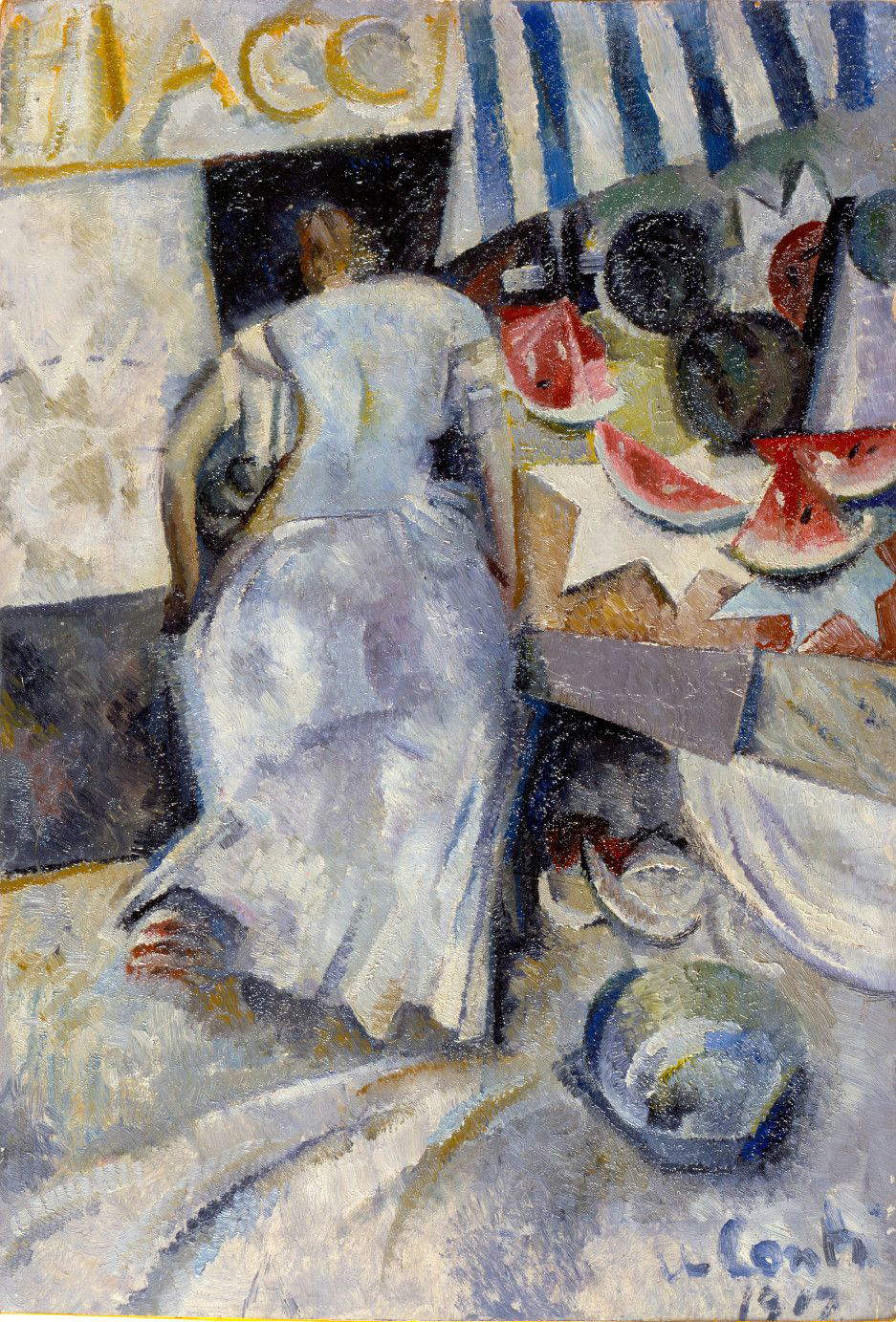 Primo Conti, La cocomeraia (1917; olio e collage su tavola, 54x36 cm; Fiesole, Fondazione Primo Conti)
