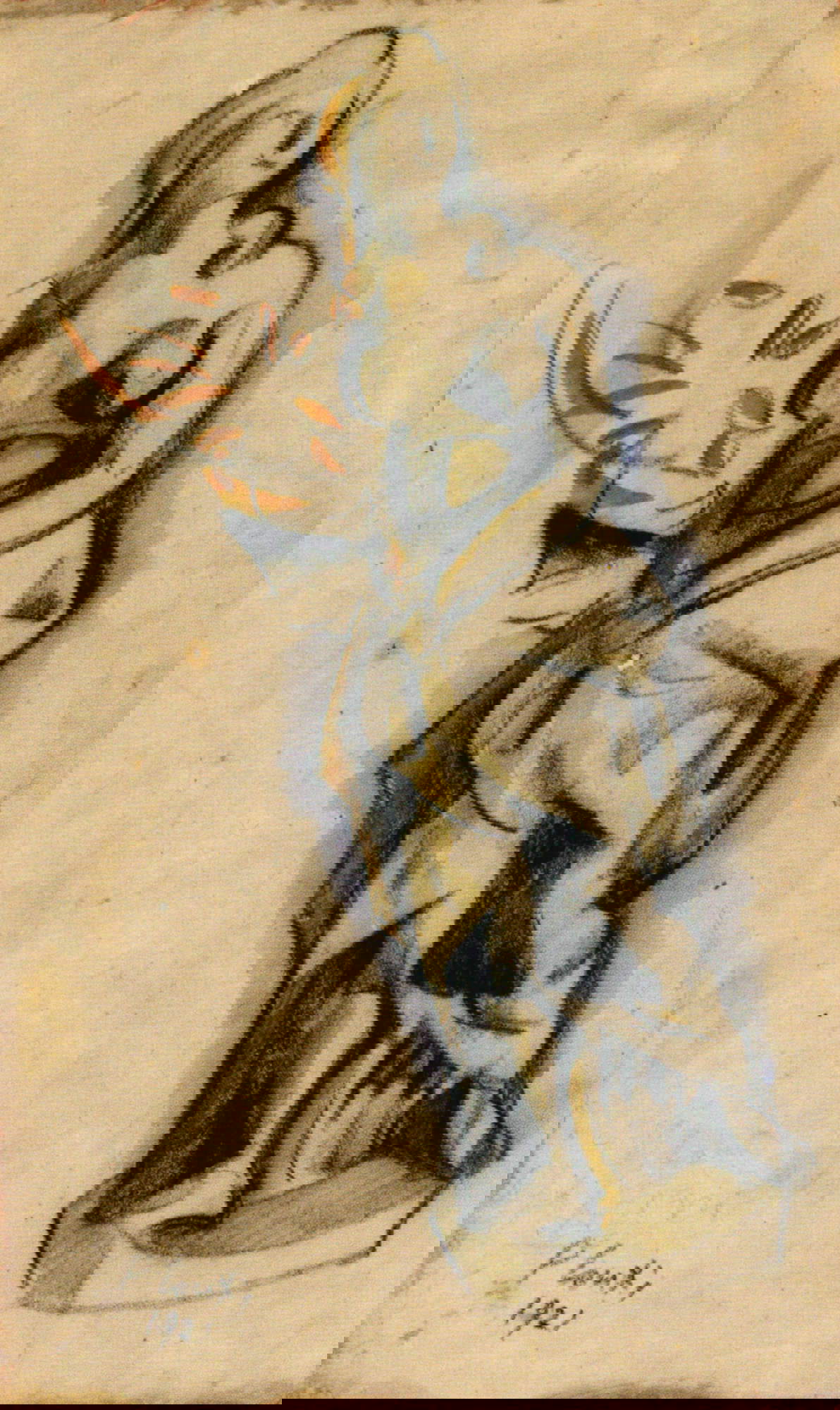 Primo Conti, Statua del giardino di Antignano (1921; matita a cera e acquerello, 28x18 cm; Fiesole, Fondazione Primo Conti)
