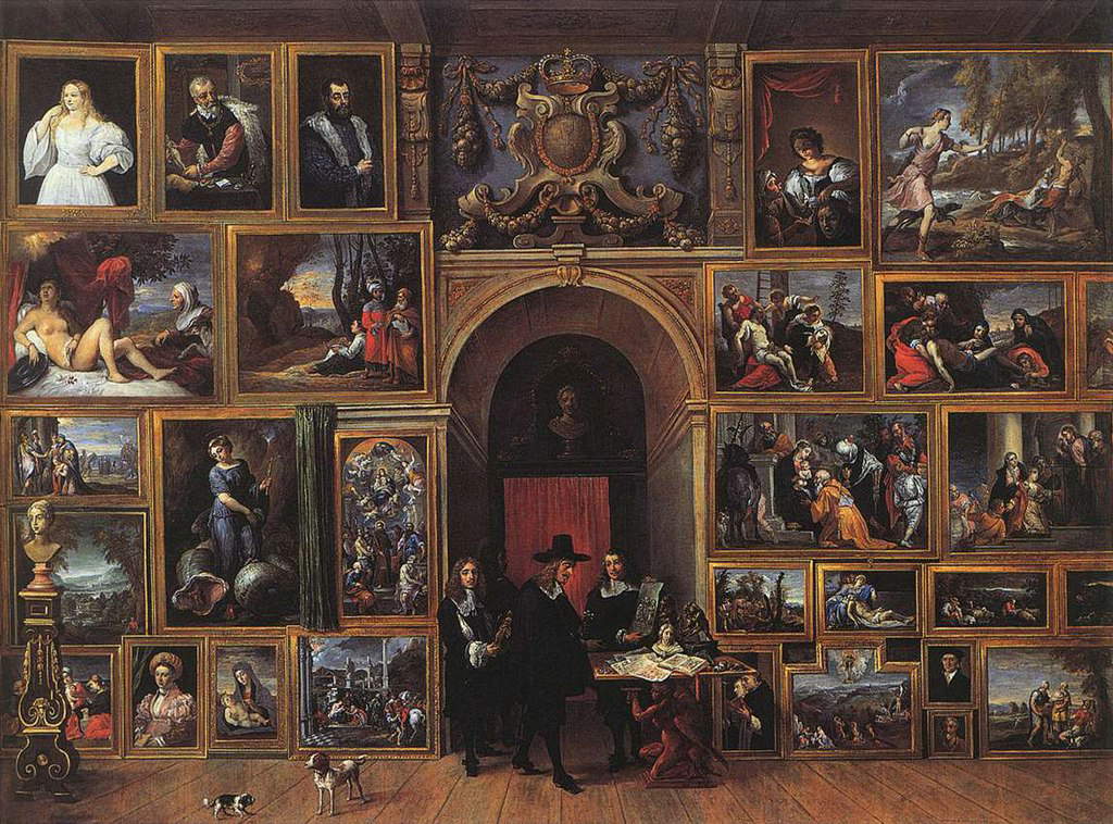 David Teniers III, L'archiduc Léopold Guillaume d'Autriche dans sa galerie (1651 ; huile sur toile, 96 x 129 cm ; Bruxelles, Musées Royaux des Beaux-Arts) David Teniers III, L'archiduc Léopold Guillaume d'Autriche dans sa galerie (1651 ; huile sur toile, 96 x 129 cm ; Bruxelles, Musées Royaux des Beaux-Arts)