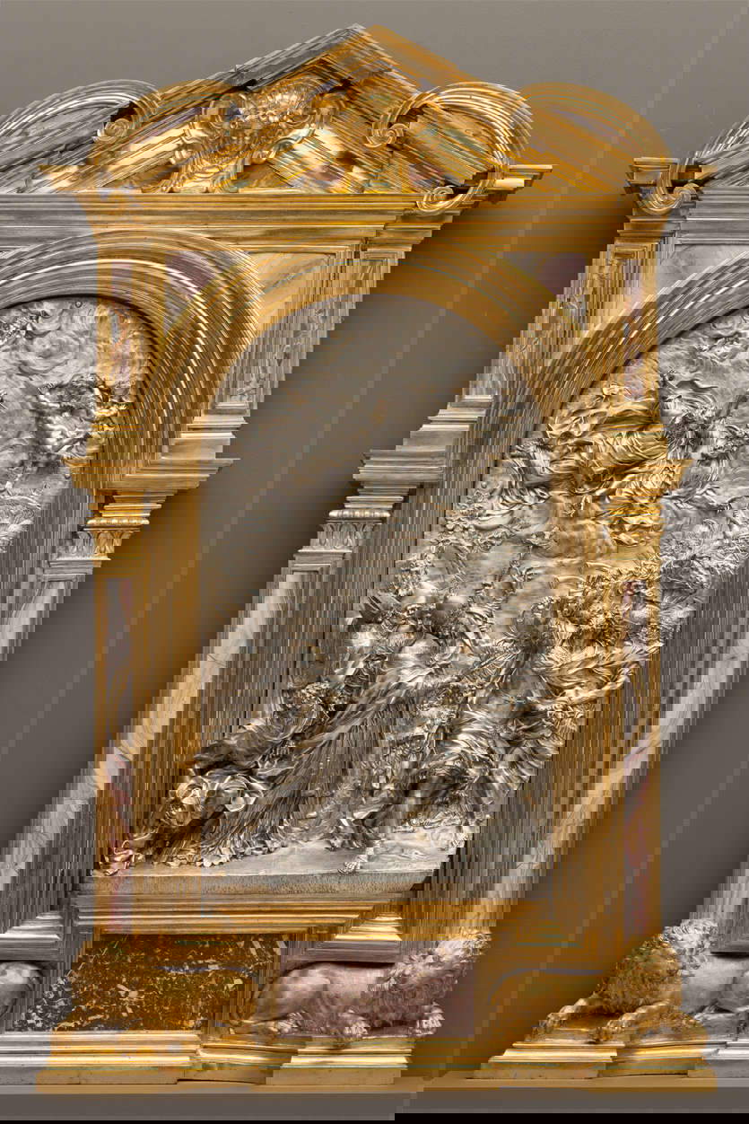 Ercole Ferrata, Rencontre d'Attila et du pape Léon le Grand aux portes de Rome (1659 ; argent, bronze et marbre, 169,5 x 105,5 x 15 cm ; Madrid, Royal Collections Gallery)