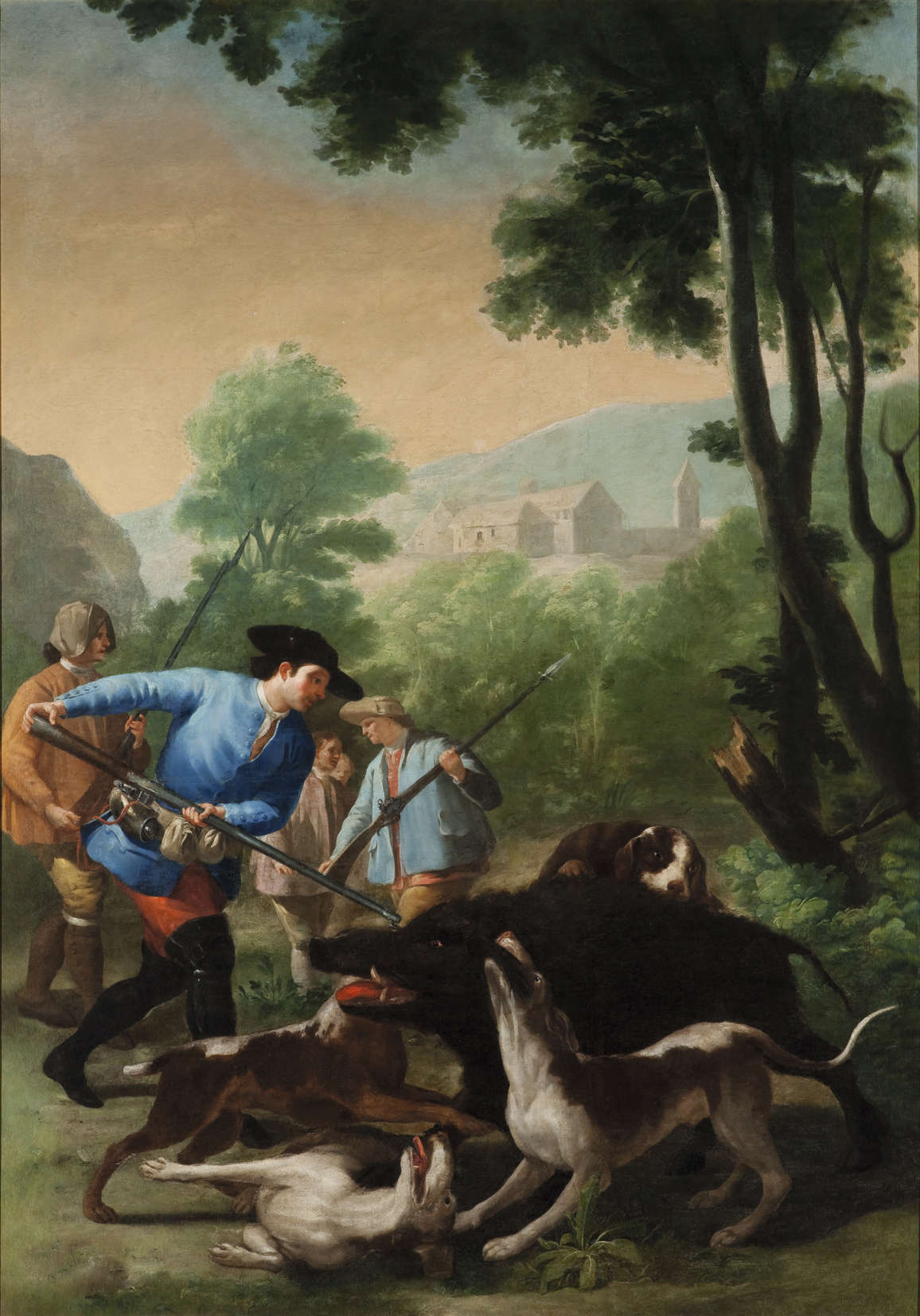 Francisco Goya, La chasse au sanglier (1775 ; huile sur toile, 252 x 175 cm ; Madrid, Royal Collections Gallery)