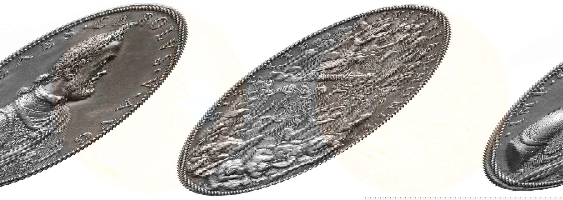 Leone Leoni, Médaille de la Victoire de M&uuml;hlberg (1547-1549 ; bronze, diamètre 7,3 cm ; Madrid, Galerie des collections royales)