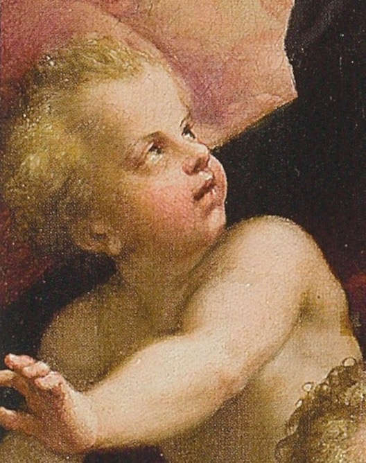 Correggio, ein Engelskind Jesu in Barmherzigkeit.