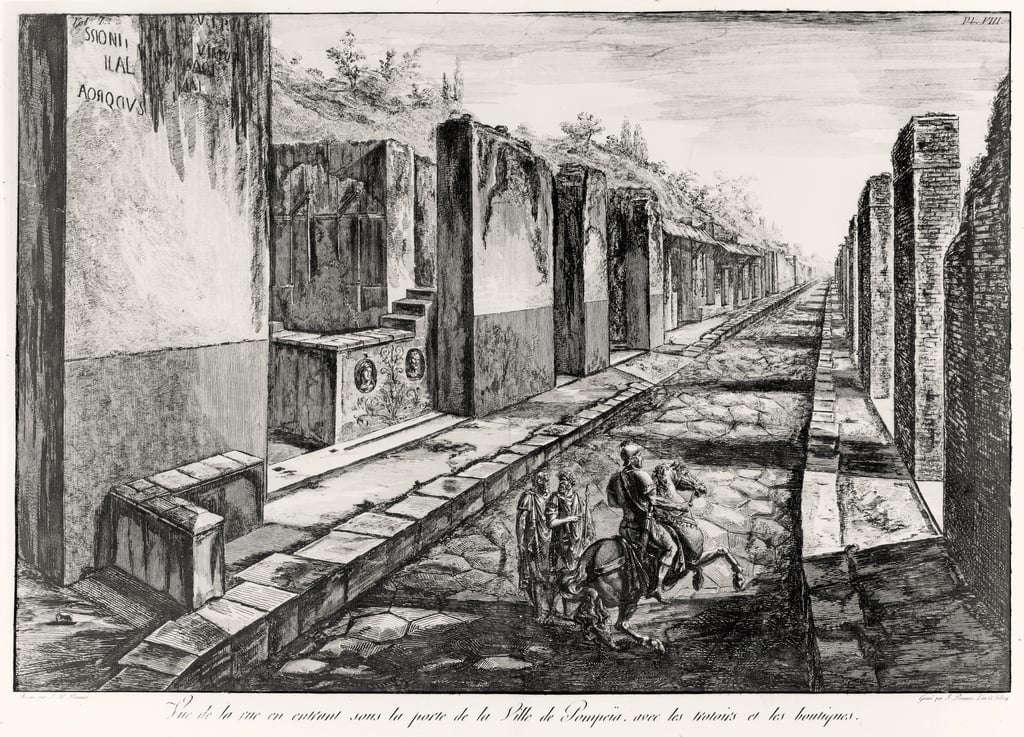 Francesco Piranesi, View of the Gate of the Ancient City of Pompeii (1789; etching, sheet 500 x 400 mm, plate 420x300 mm; New Haven, Yale University Art Gallery, The Arthur Ross Collection) Francesco Piranesi, View of the Gate of the Ancient City of Pompeii (1789; etching, sheet 500 x 400 mm, plate 420x300 mm; New Haven, Yale University Art Gallery, The Arthur Ross Collection)
