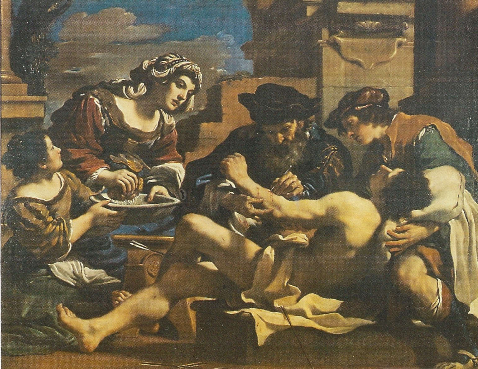 Guercino, Saint Sebastian Cured by Irene (1619; oil on canvas, 179.5 x 225 cm; Bologna, Pinacoteca Nazionale)