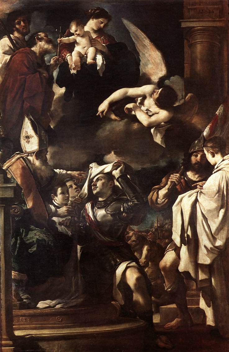 Guercino, Vestizione di san Guglielmo d'Aquitania (1620; oil on canvas, 348.5 x 231 cm; Bologna, Pinacoteca Nazionale)
