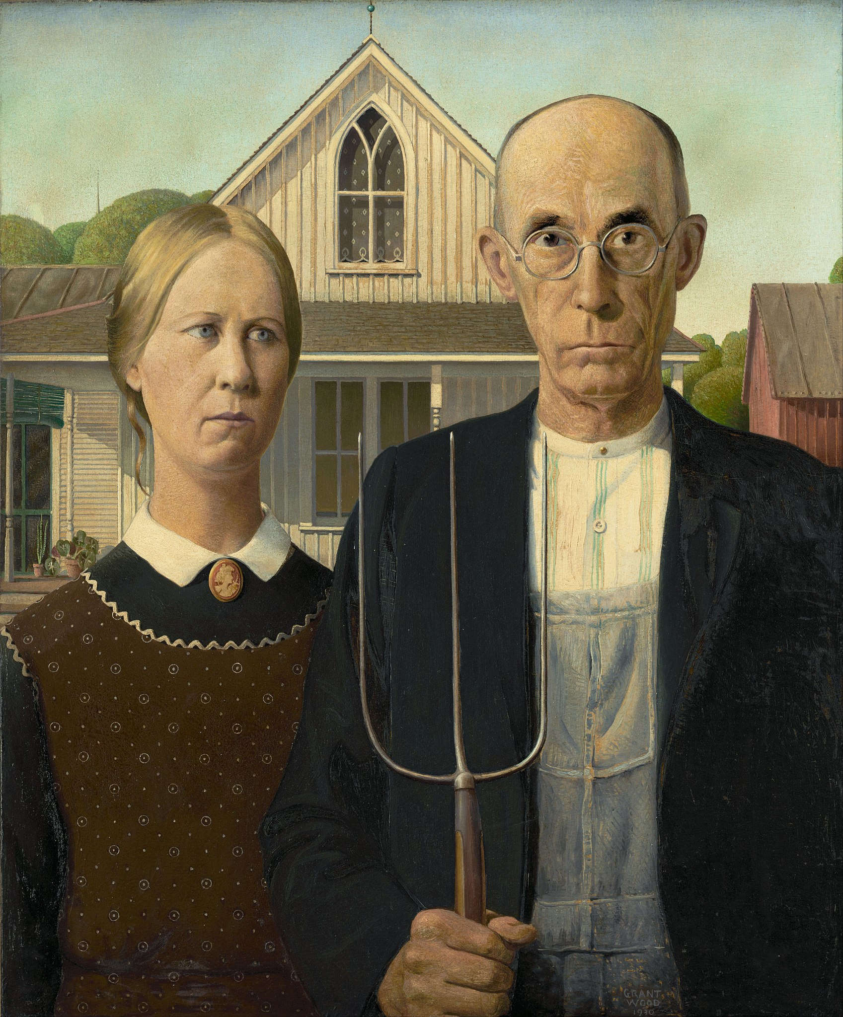 Grant Wood, American Gothic (1930; oil on panel, 78 x 65.3 cm; Chicago, Art Institute of Chicago) Grant Wood, American Gothic (1930; oil on panel, 78 x 65.3 cm; Chicago, Art Institute of Chicago)
