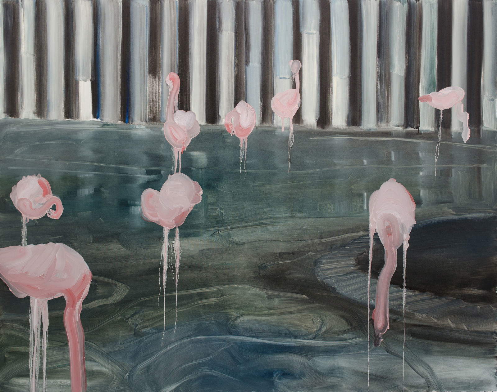 Rudy Cremonini, Soy un flamenco en tus ojos (2015; óleo sobre lienzo, 150 x 190 cm)