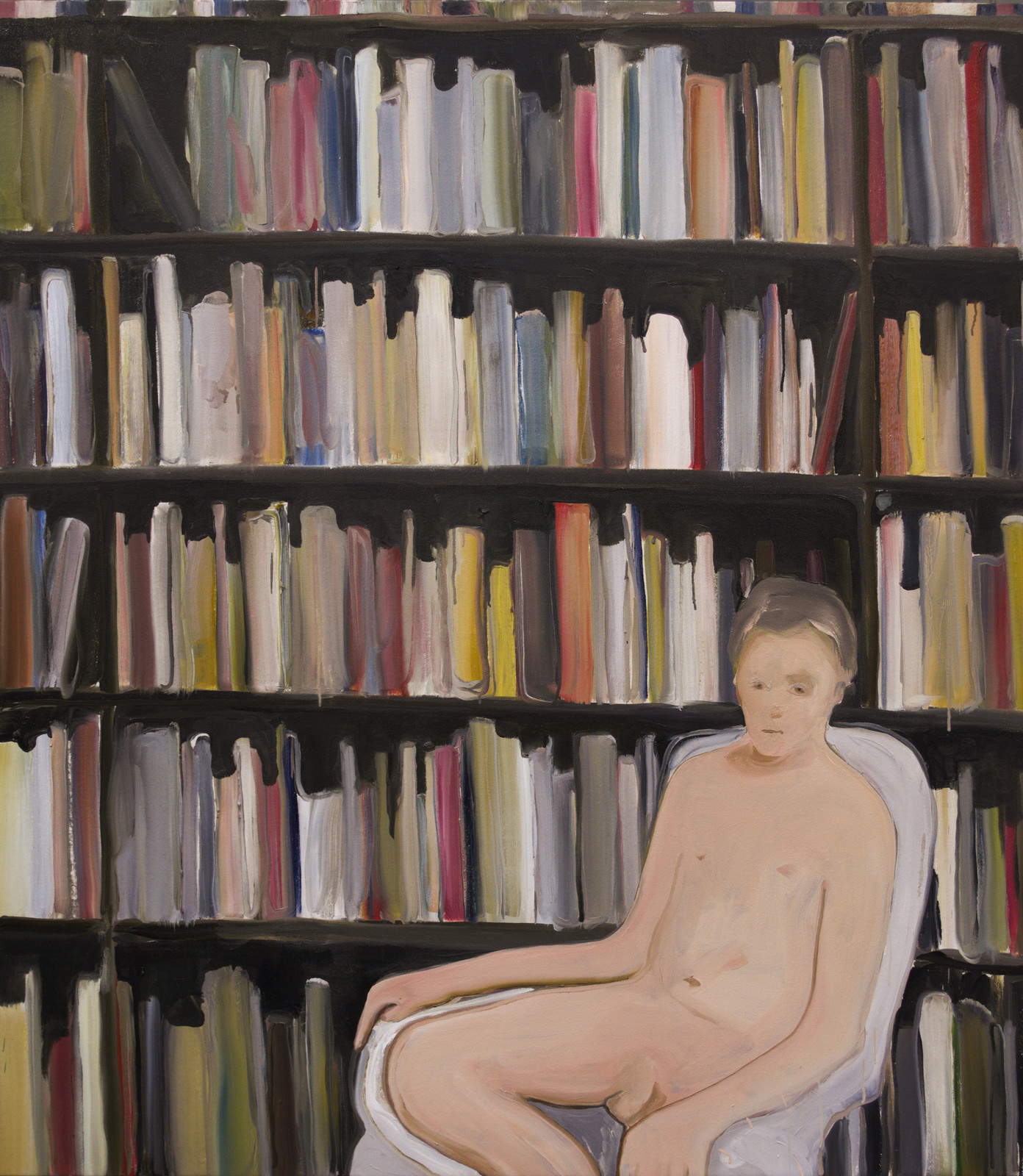 Rudy Cremonini, El señor del archivo (2019; óleo sobre yute, 150 x 130 cm)