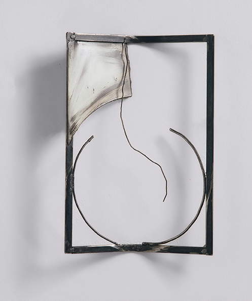Valdi Spagnulo, Concavo (1997; iron, wood, papers, enamel, graphite, copper, fire, wall, 35 x 23 x 5 cm). Photo: A. Valentini