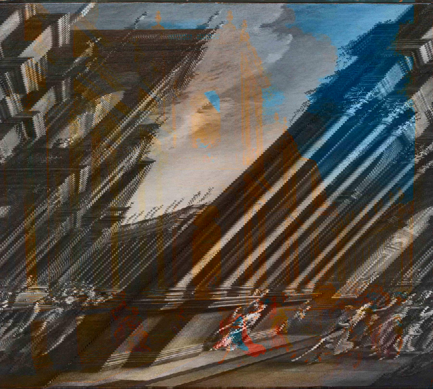 Alberto Carlieri, König David und die Bundeslade im Tempel von Jerusalem (Öl auf Leinwand, 111 x 114 cm). Präsentiert von Ars Antiqua