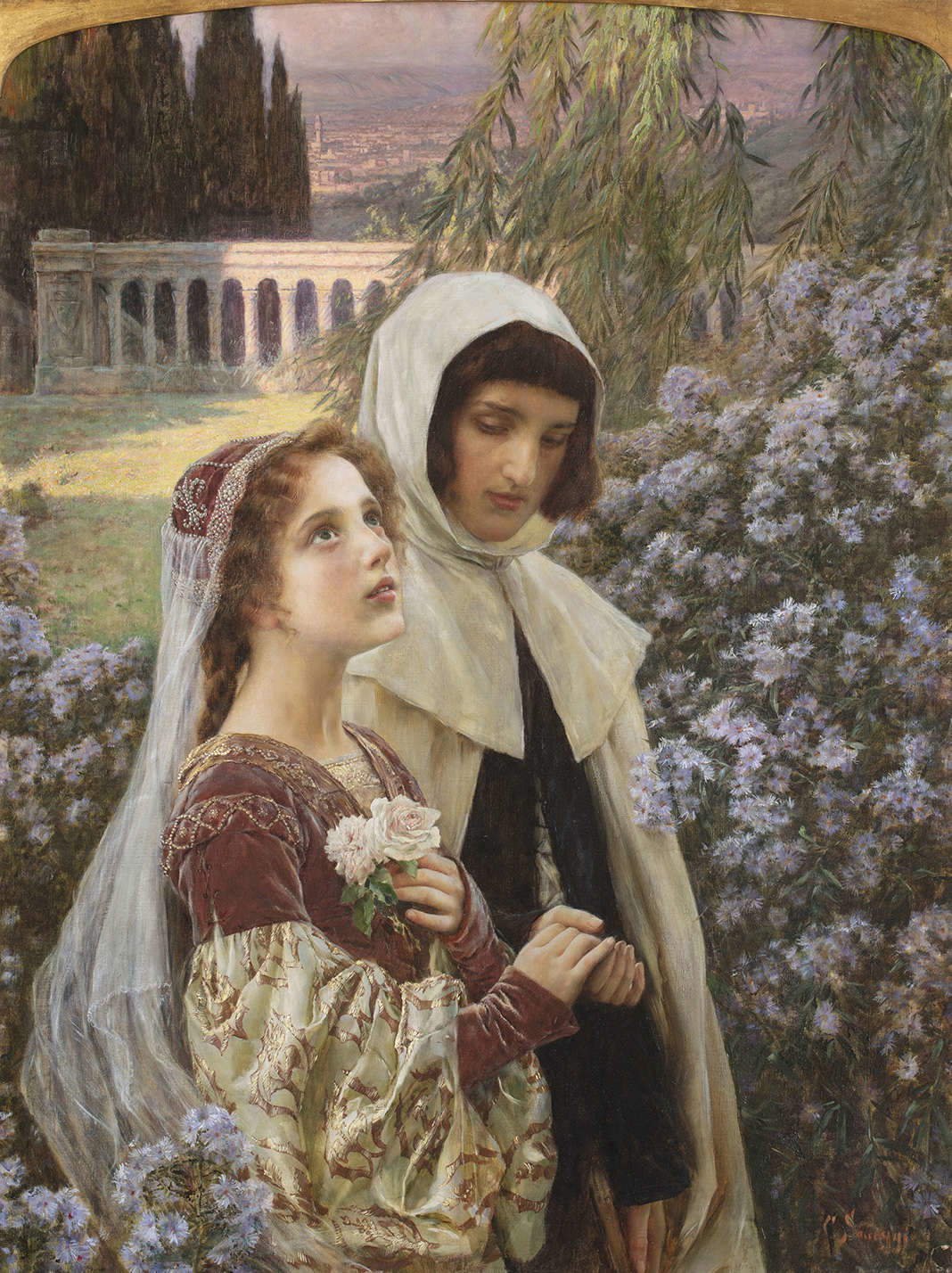 Cesare Saccaggi, Incipit Vita Nova (1903; Öl auf Leinwand, 120,6 x 92,7 cm). Präsentiert von Phidias