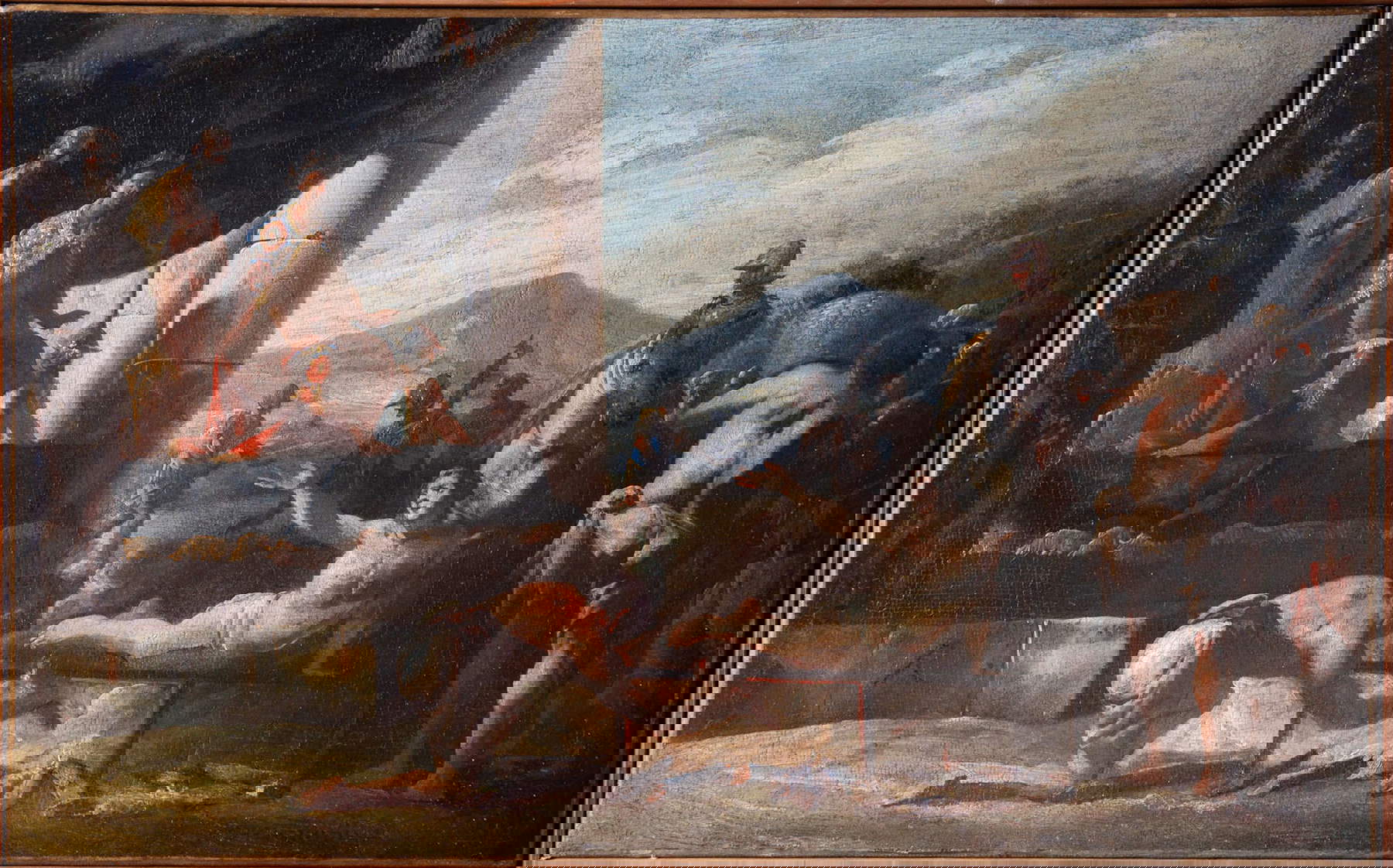 Salvator Rosa, Das Martyrium des heiligen Laurentius (Öl auf Leinwand, 43 x 72 cm). Präsentiert von Mattarte