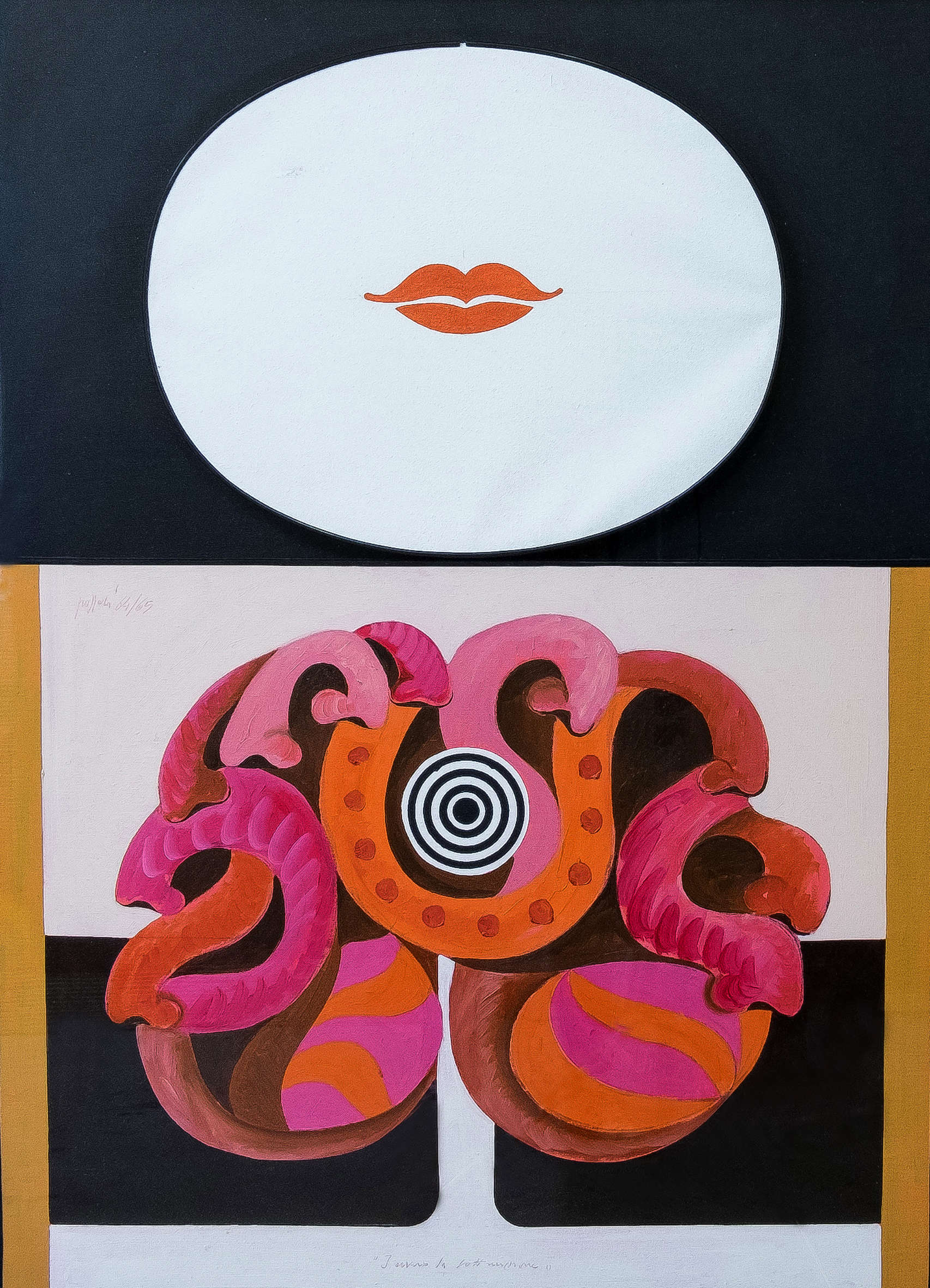 Concetto Pozzati, J. Ovvero la sottomissione (1964-65; oil and tempera on canvas, 119 x 93 cm). Courtesy of the Concetto Pozzati Archive