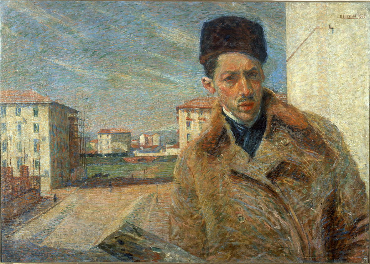 Umberto Boccioni, Autoritratto (1908; olio su tela, 70 x 100 cm; Milano, Pinacoteca di Brera) Umberto Boccioni, Autoritratto (1908; olio su tela, 70 x 100 cm; Milano, Pinacoteca di Brera)