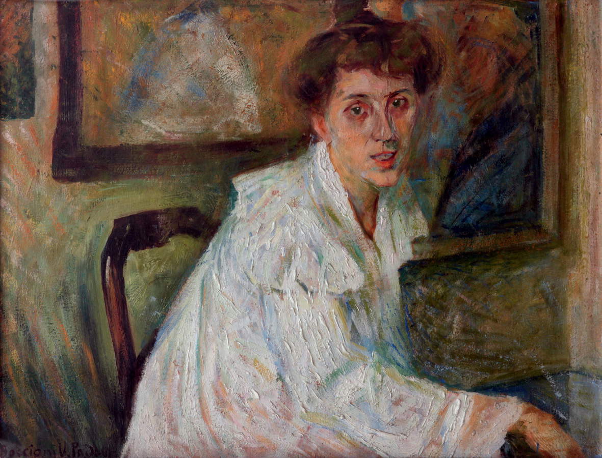 Umberto Boccioni, Ritratto della sorella (1904; olio su tela, 70 x 100 cm; Collezione privata in deposito a lungo termine presso Galleria Internazionale d'Arte Moderna di Ca' Pesaro, Venezia) Umberto Boccioni, Ritratto della sorella (1904; olio su tela, 70 x 100 cm; Collezione privata in deposito a lungo termine presso Galleria Internazionale d'Arte Moderna di Ca' Pesaro, Venezia)